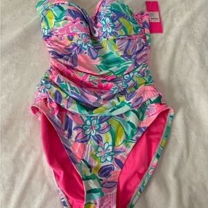 Lilly Pulitzer Tropical Pink and Green One Piece Swimsuit